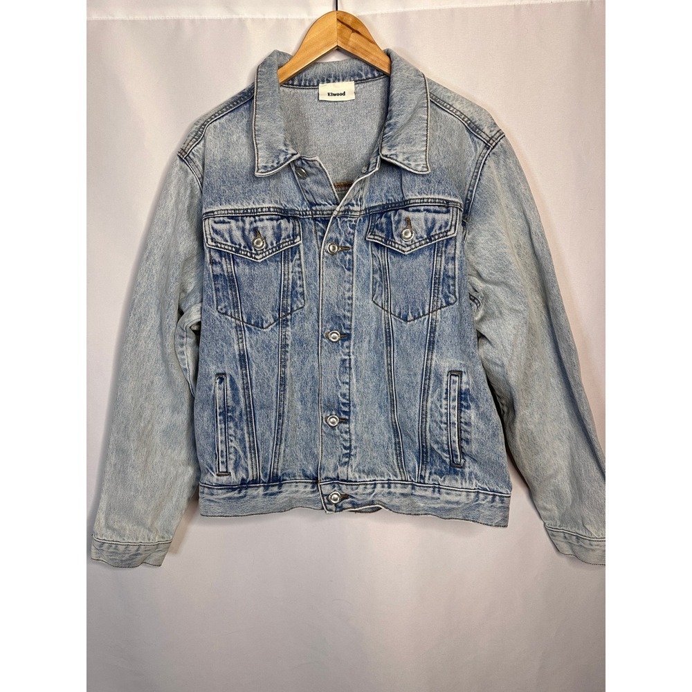 ELWOOD Light Wash Denim Trucker Jacket Mens Large Unisex Vintage Style Blue